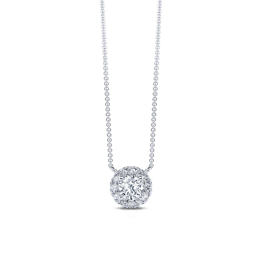 June - Collier or blanc diamant rond avec halo  #1