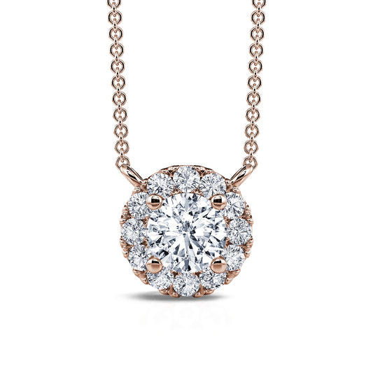 June&nbsp;-&nbsp;Collier or rose diamant rond avec halo  #2