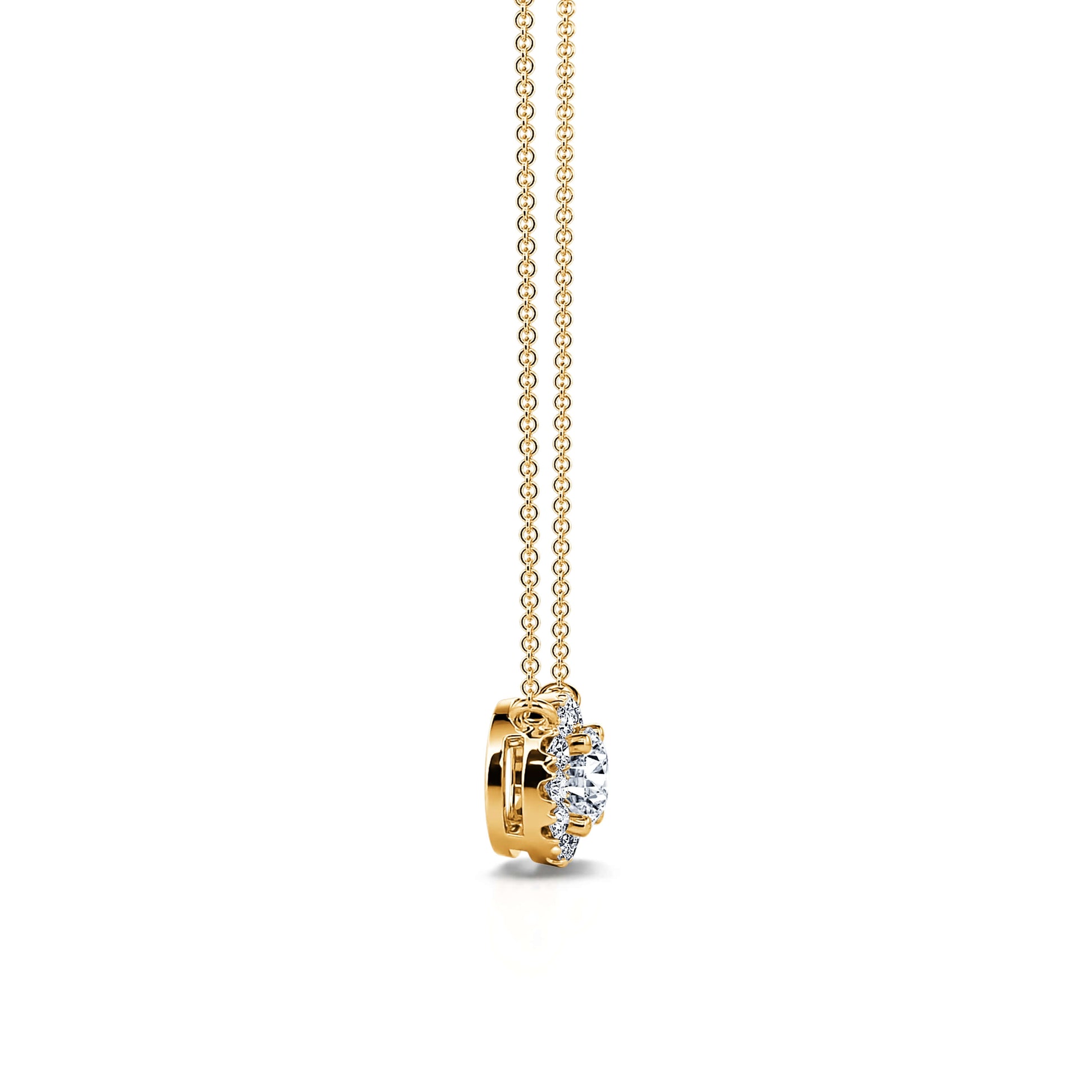 Collier or jaune diamant rond avec halo June 3