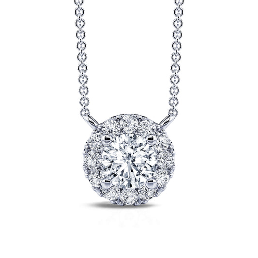 June&nbsp;-&nbsp;Collier or blanc diamant rond avec halo  #2