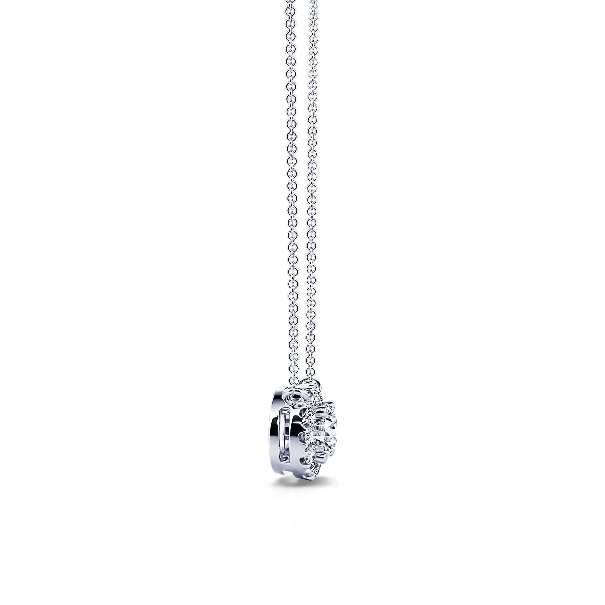 Collier or blanc diamant rond avec halo  June 3