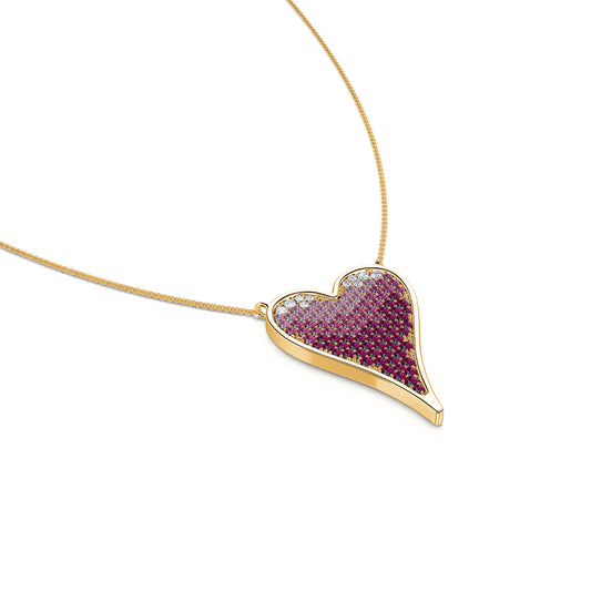 Lev&nbsp;-&nbsp;Collier coeur or jaune pavé rubis dégradé  #1