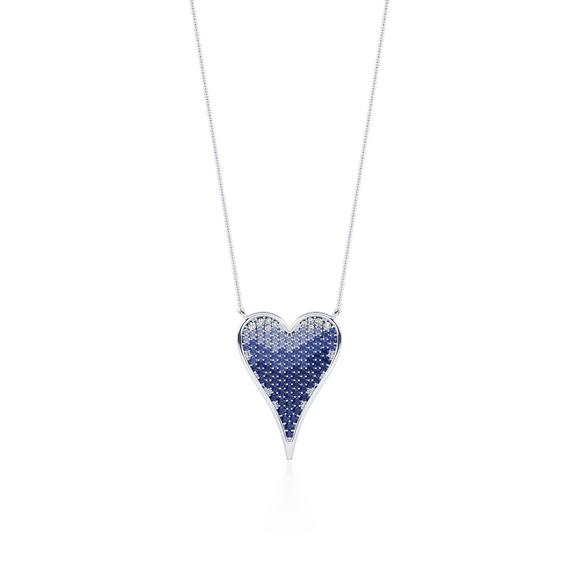 Collier coeur or blanc pavé saphirs dégradé  Lev 3