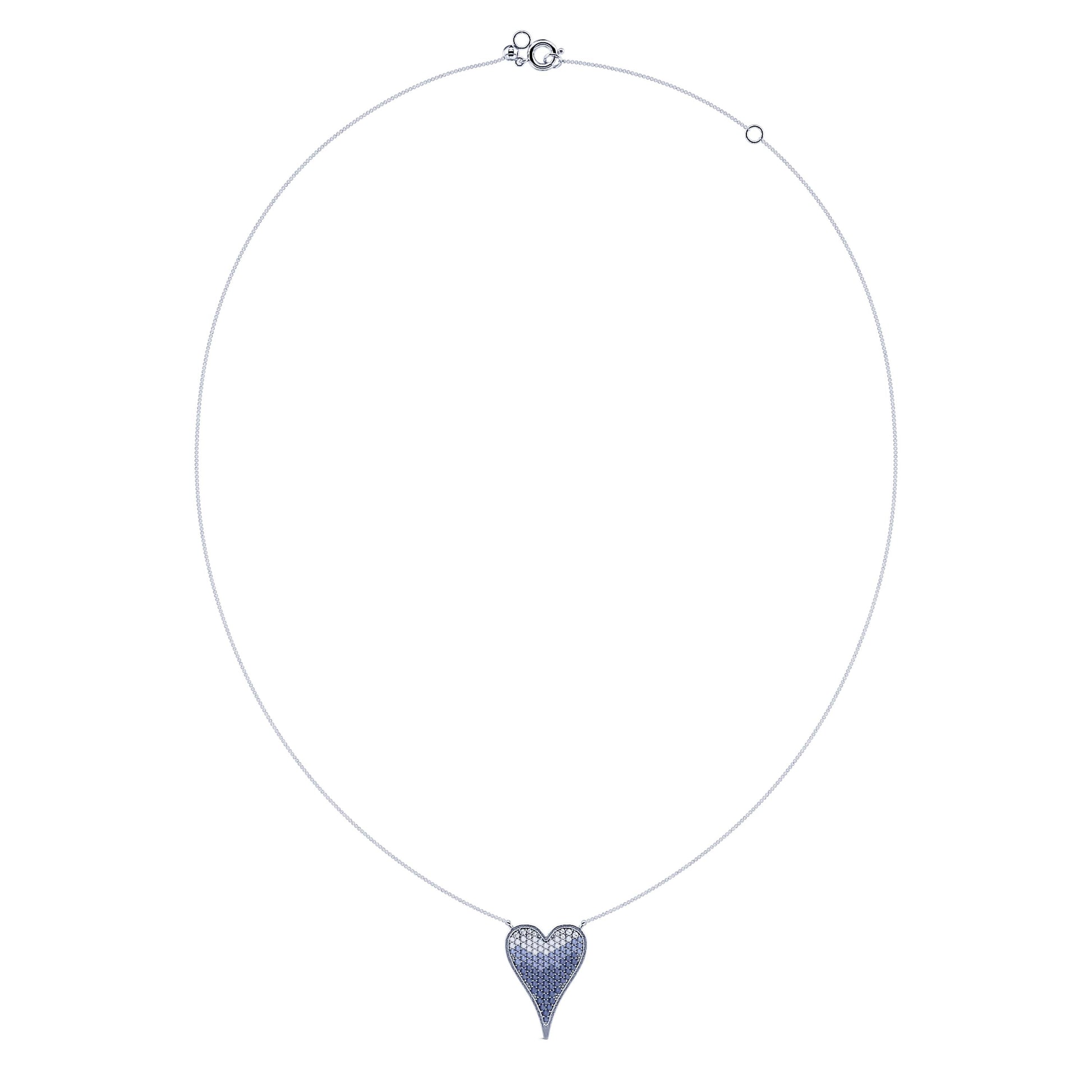 Collier coeur or blanc pavé saphirs dégradé  Lev 2