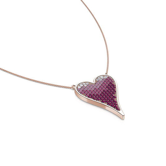 Lev - Collier coeur or rose pavé rubis dégradé  #1