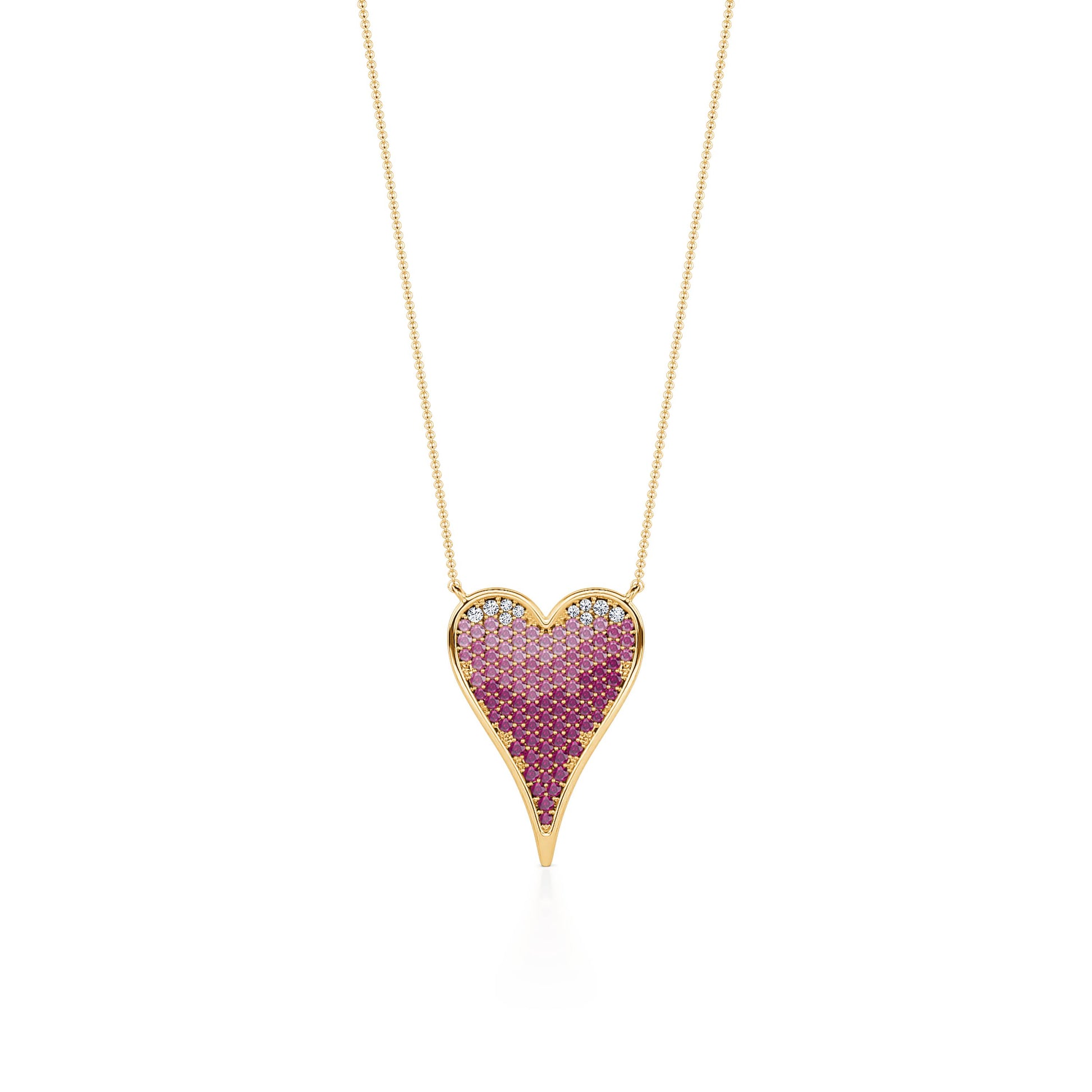 Collier coeur or jaune pavé rubis dégradé  Lev 3