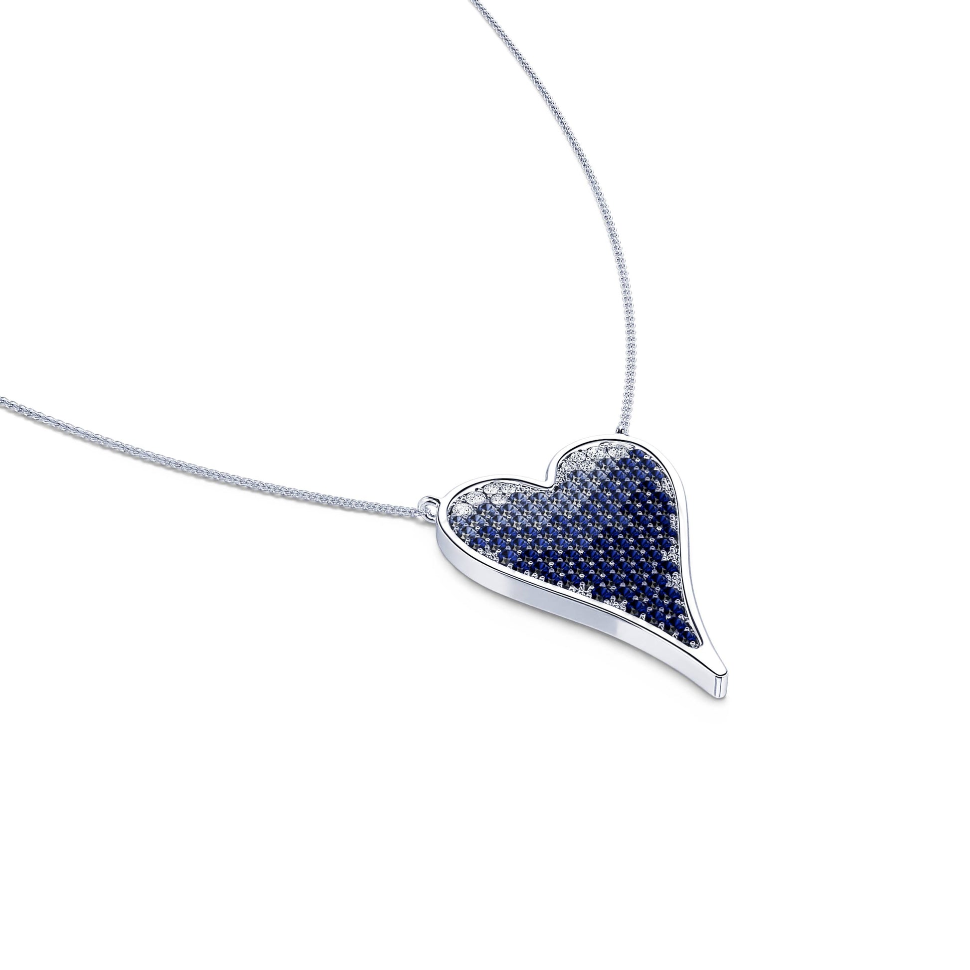 Collier coeur or blanc pavé saphirs dégradé  Lev 1