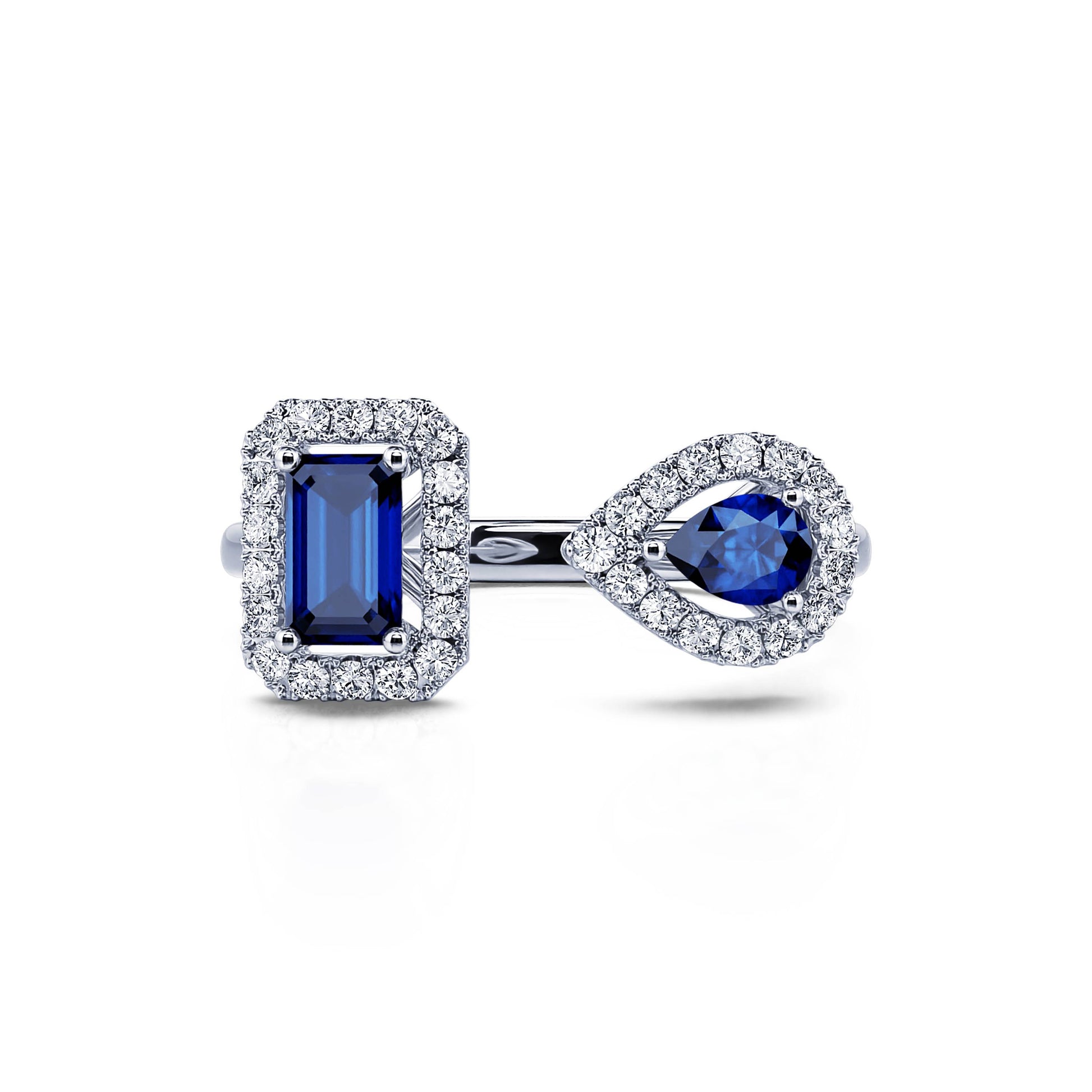 Bague Toi &amp; Moi Émeraude et Poire en diamant et saphir  Liora Saphir 1