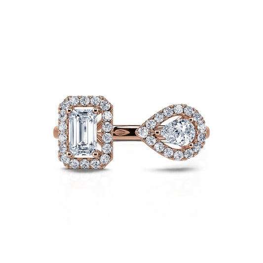 Liora - Bague Toi & Moi Émeraude et Poire en or rose #1