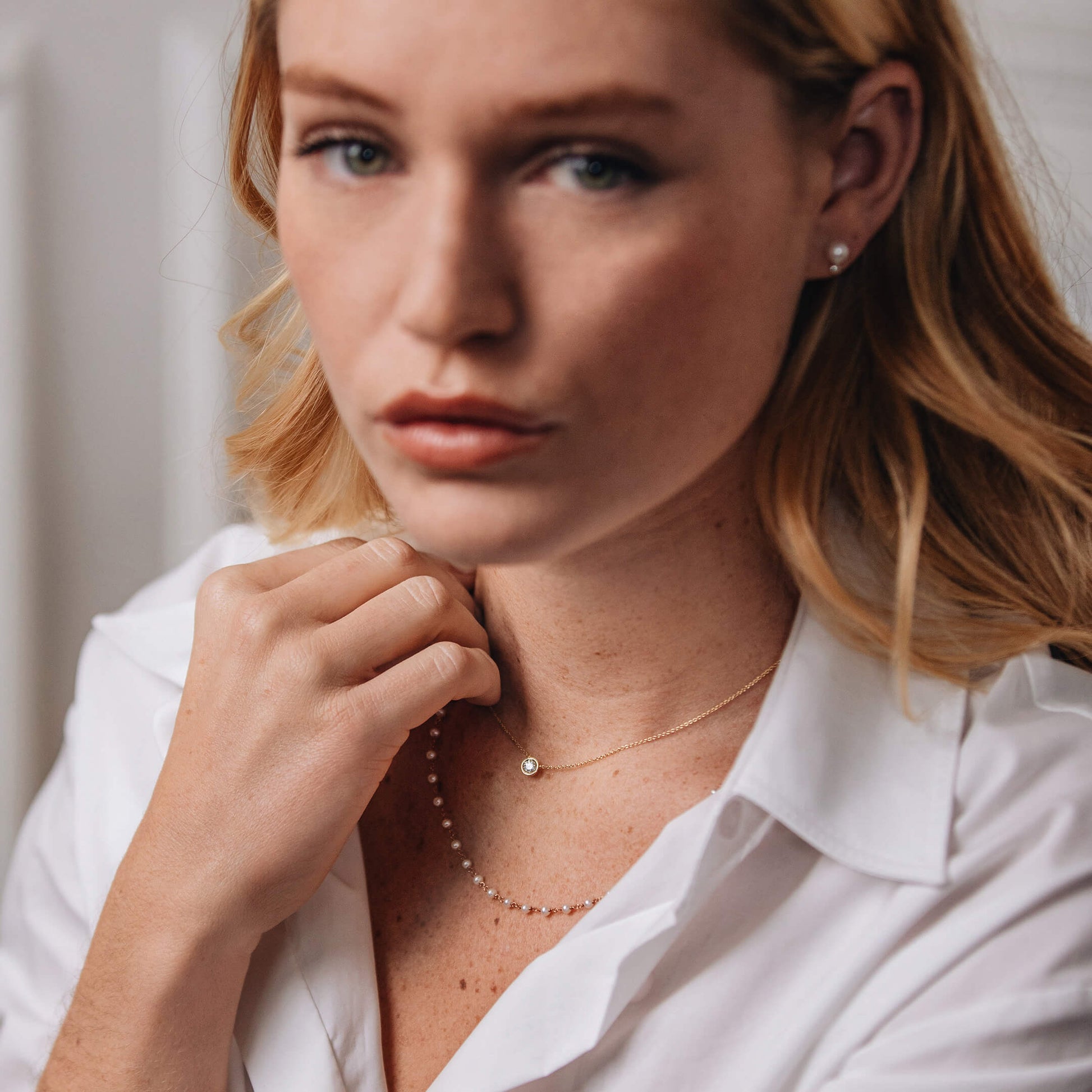 Collier or blanc diamant serti clos Liv M 8