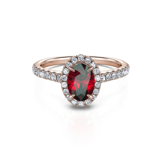Louise Rubis&nbsp;-&nbsp;Bague or rose rubis et halo de diamant #1