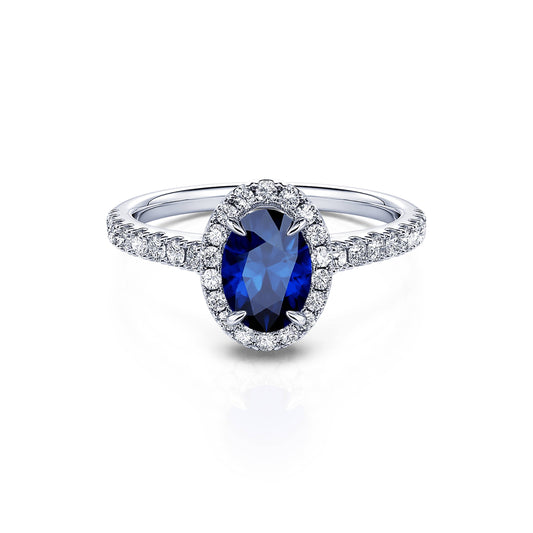 Louise Saphir&nbsp;-&nbsp;Bague platine saphir et halo de diamant #1