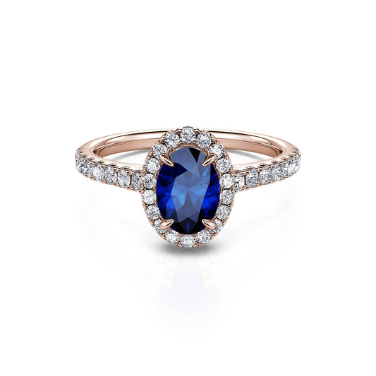 Louise Saphir - Bague or rose saphir et halo de diamant #1