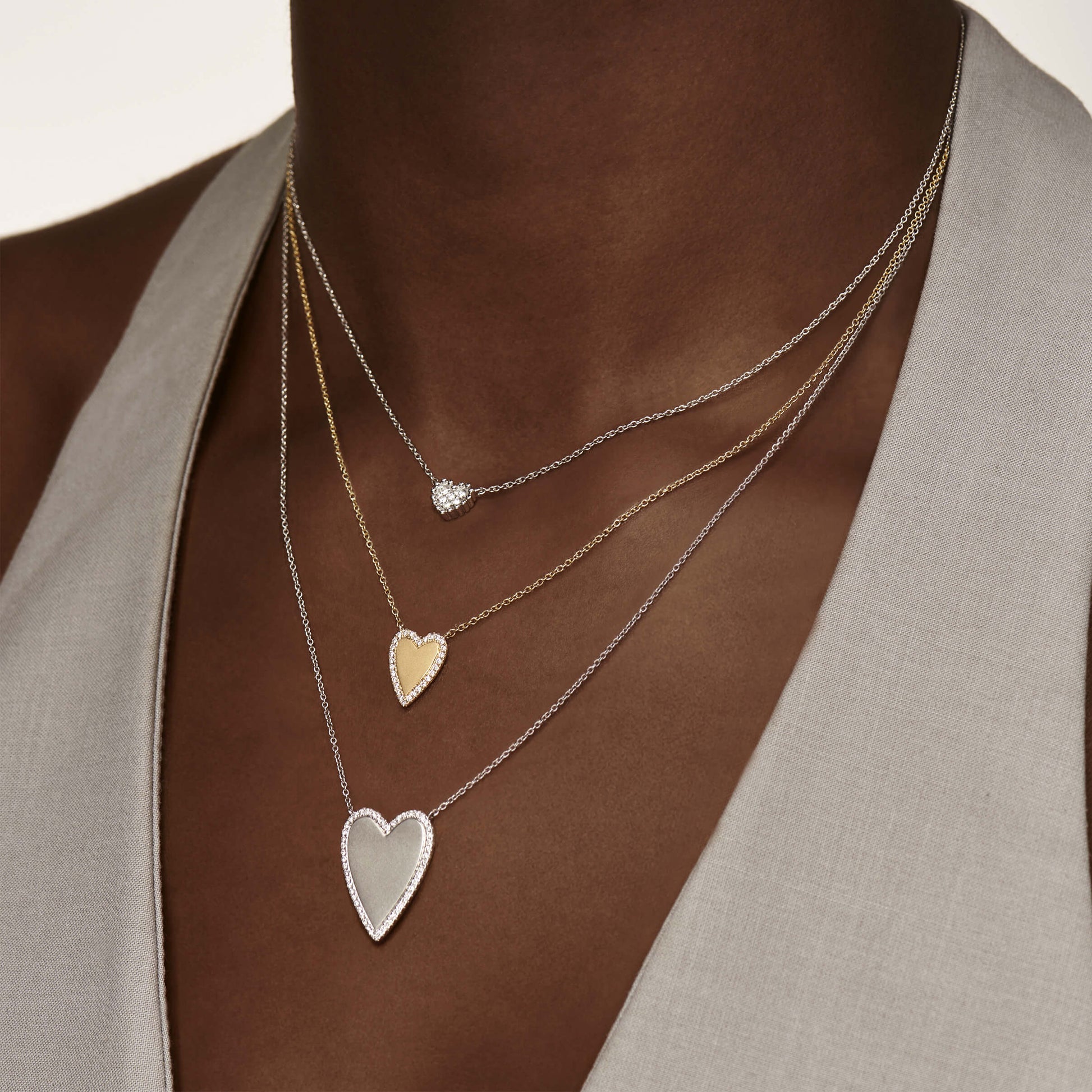 Collier diamant coeur interieur mat or blanc Loy M 4