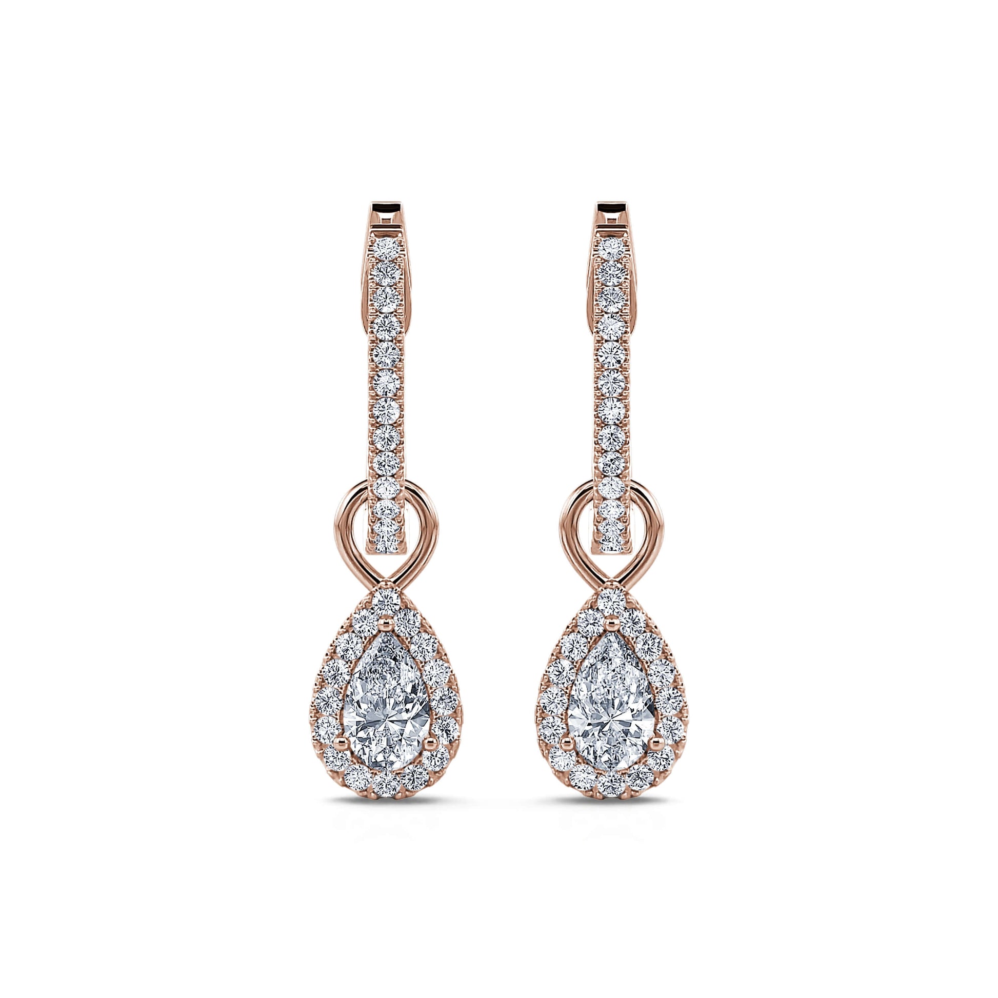 Créoles or rose et diamant poire 2 en 1 Luna poire 1