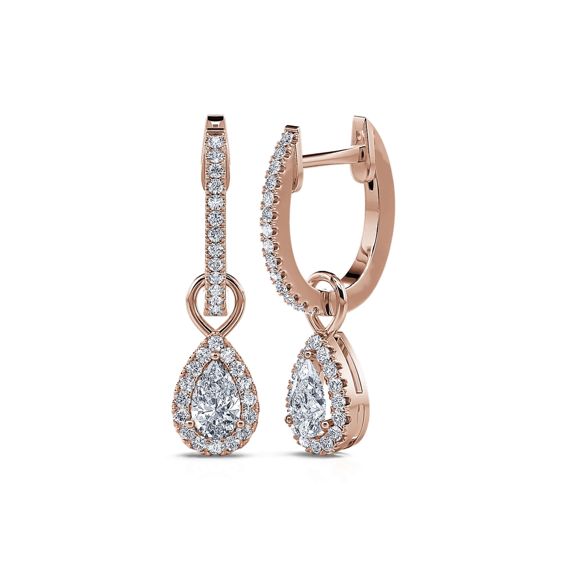 Créoles or rose et diamant poire 2 en 1 Luna poire 2