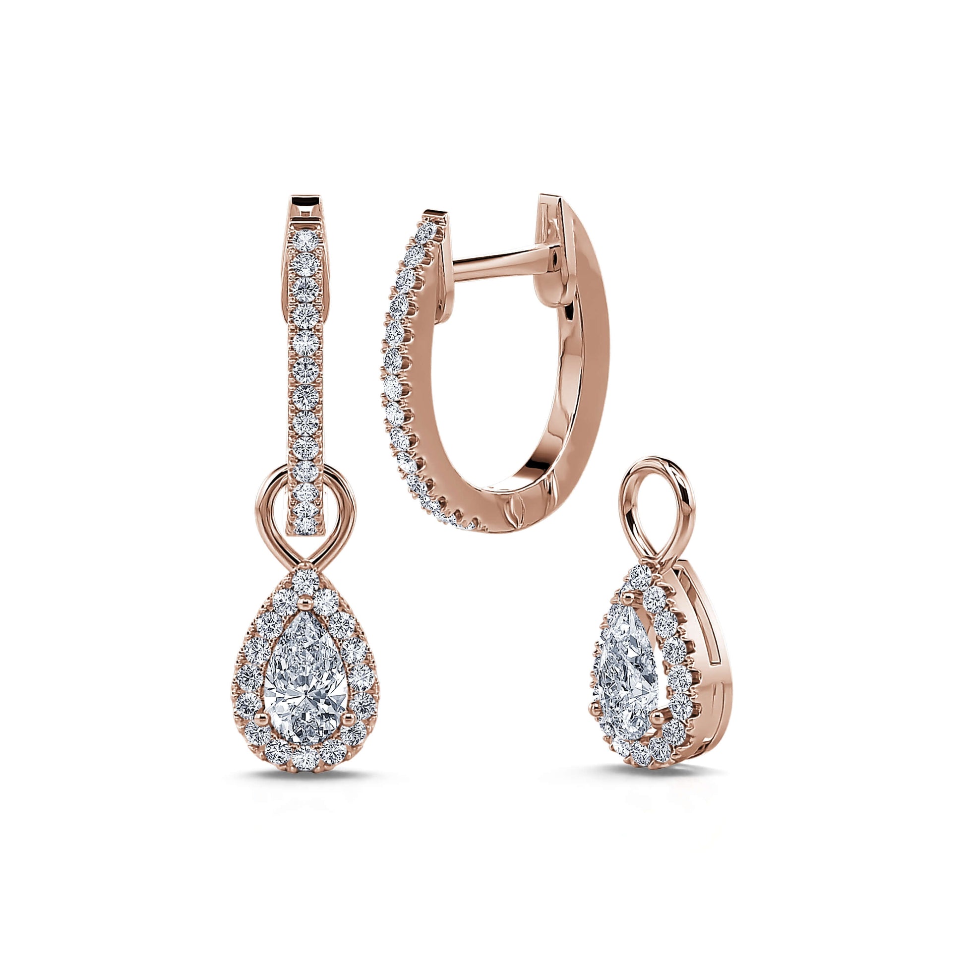 Créoles or rose et diamant poire 2 en 1 Luna poire 4