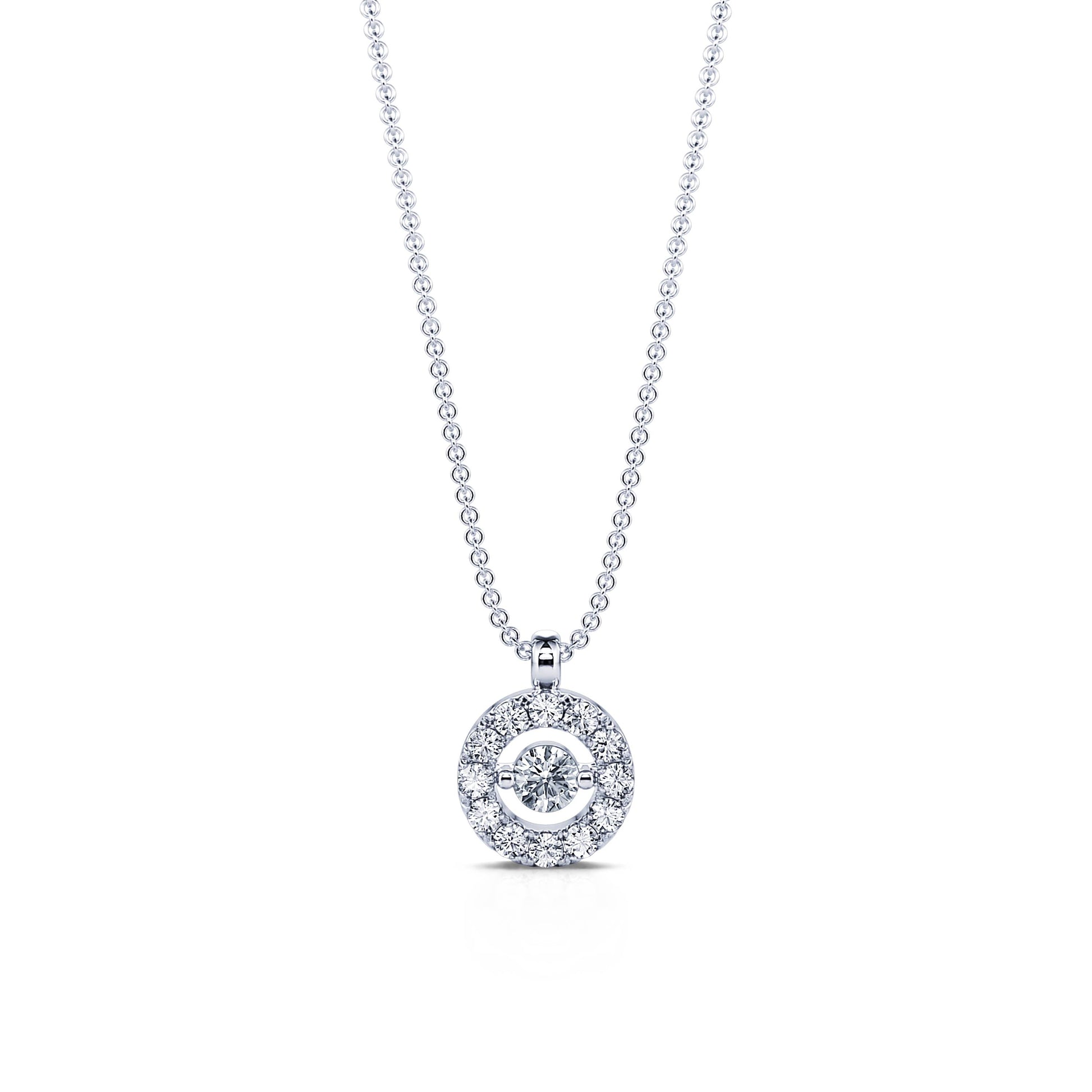Collier or blanc diamant rond avec halo  Madison 1