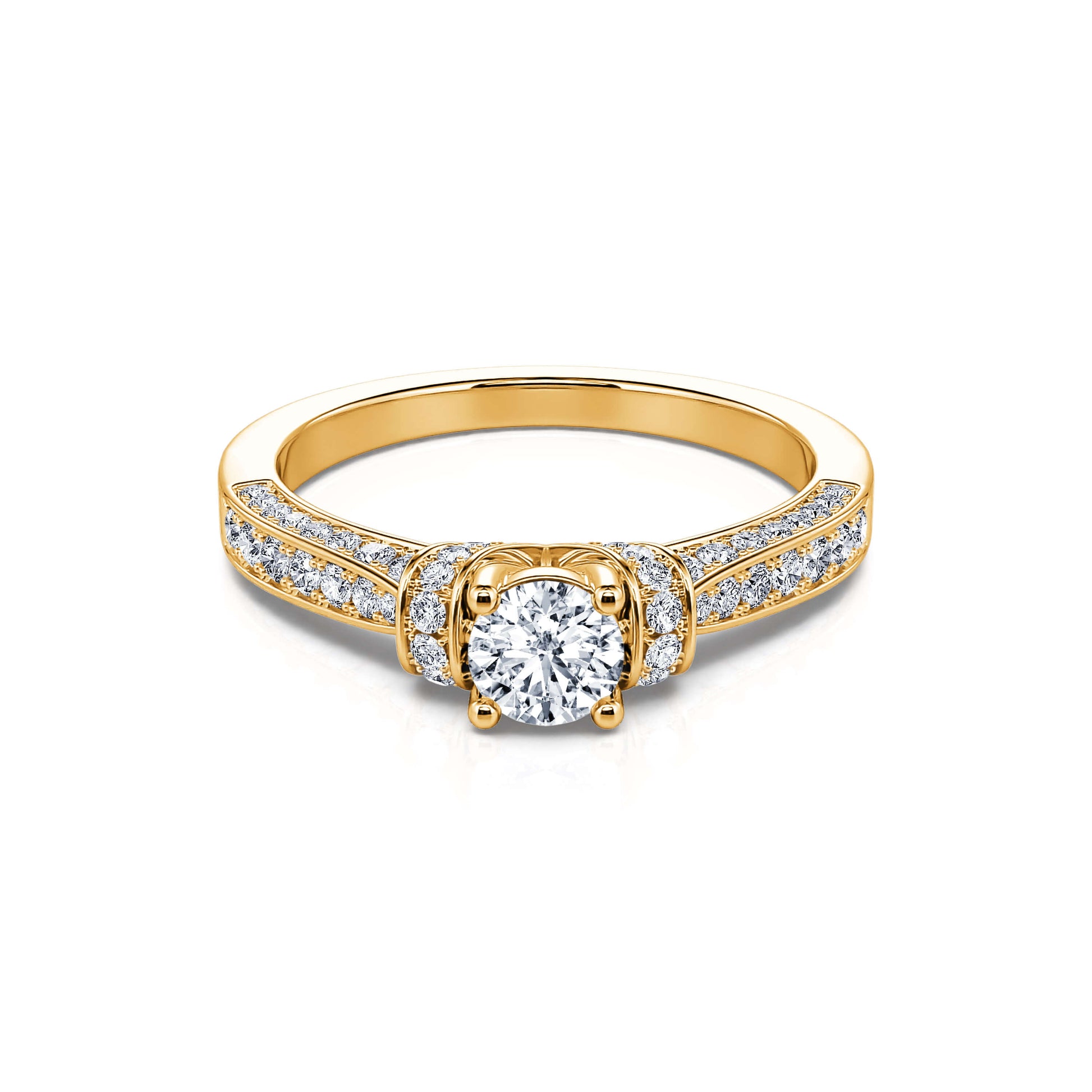 Solitaire diamant or jaune pavé Maha 1
