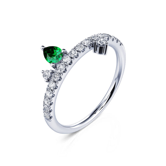 Mai - Bague de naissance platine diamant et poire émeraude #2