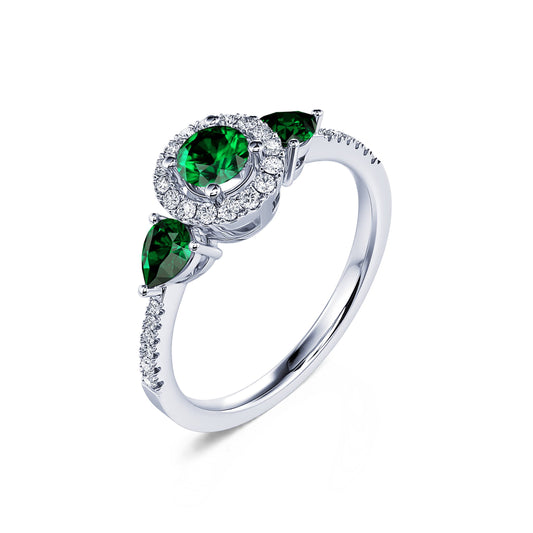 Mara - Bague triologie émeraude et diamant en platine #2