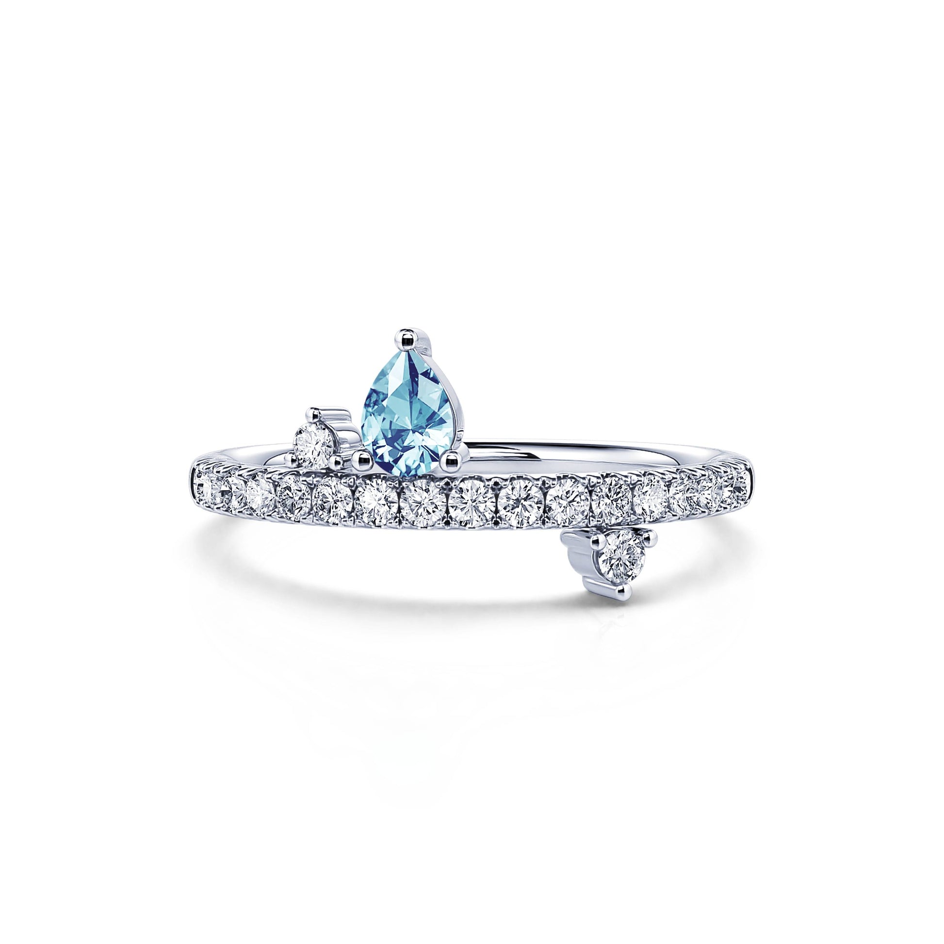 Bague de naissance platine diamant et poire aigue-marine Mars 4