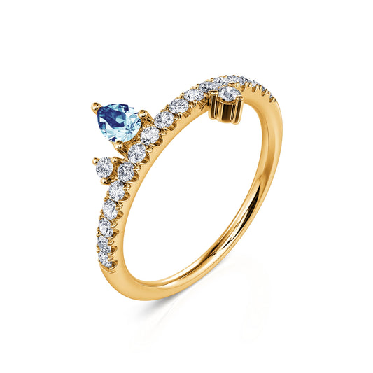 Mars&nbsp;-&nbsp;Bague de naissance or jaune diamant et poire aigue-marine #2