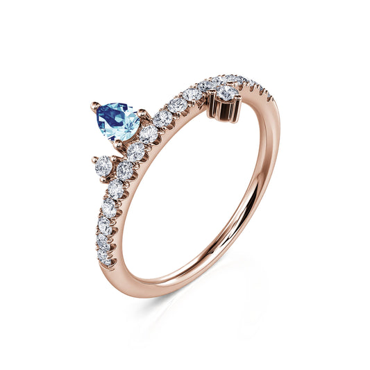 Mars&nbsp;-&nbsp;Bague de naissance or rose diamant et poire aigue-marine #2
