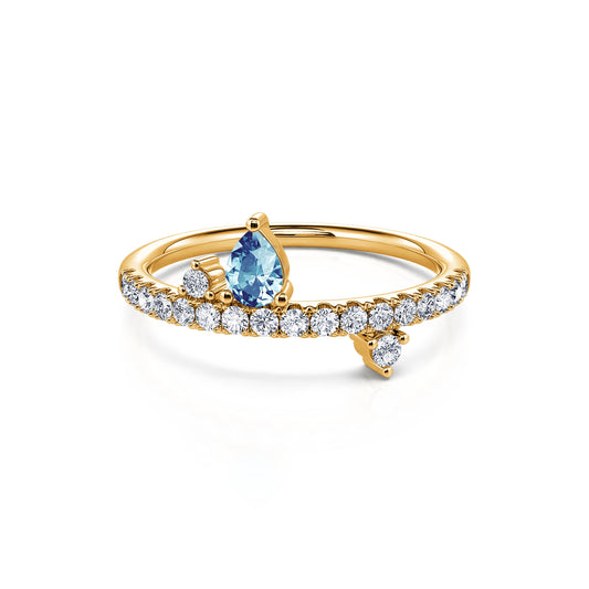 Mars&nbsp;-&nbsp;Bague de naissance or jaune diamant et poire aigue-marine #1