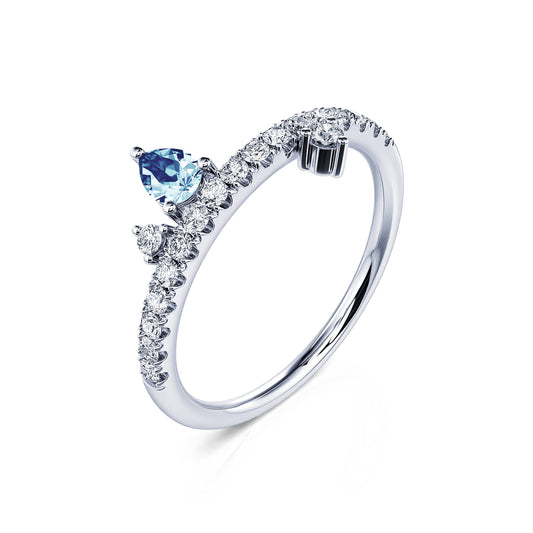 Mars - Bague de naissance platine diamant et poire aigue-marine #2