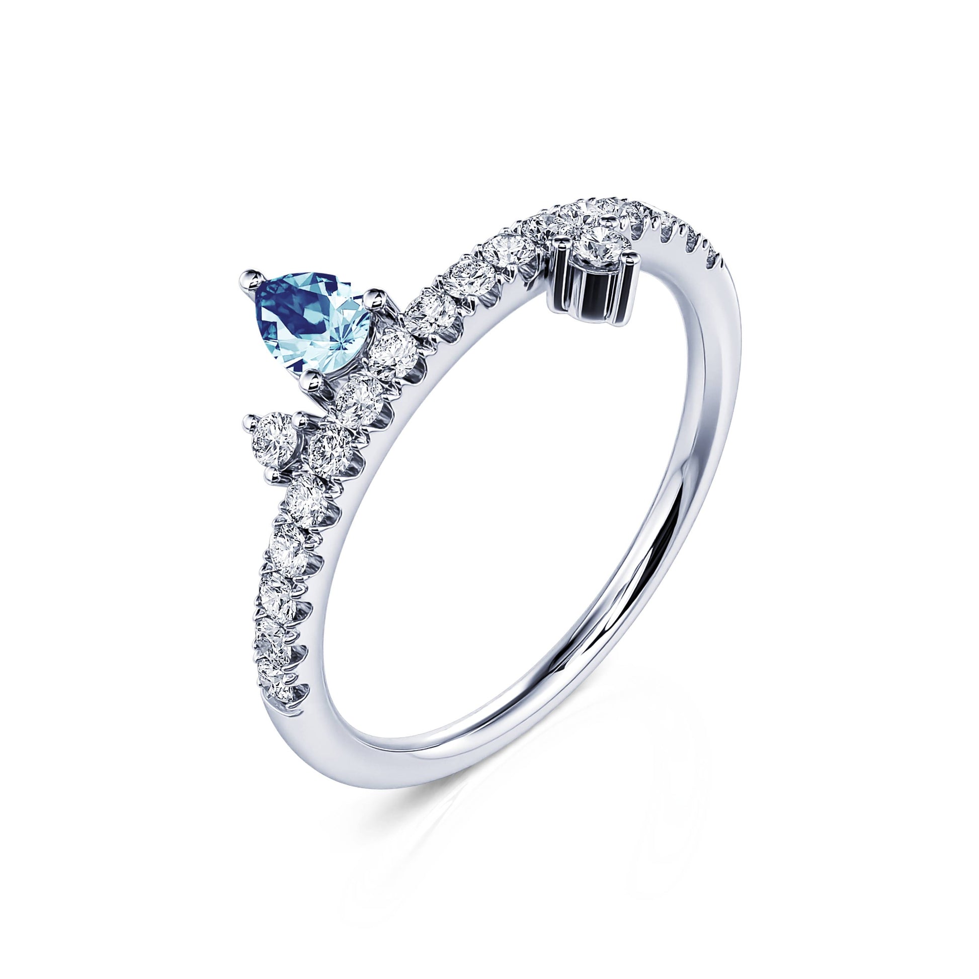 Bague de naissance platine diamant et poire aigue-marine Mars 2
