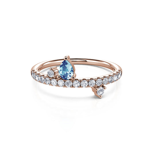 Mars - Bague de naissance or rose diamant et poire aigue-marine #1