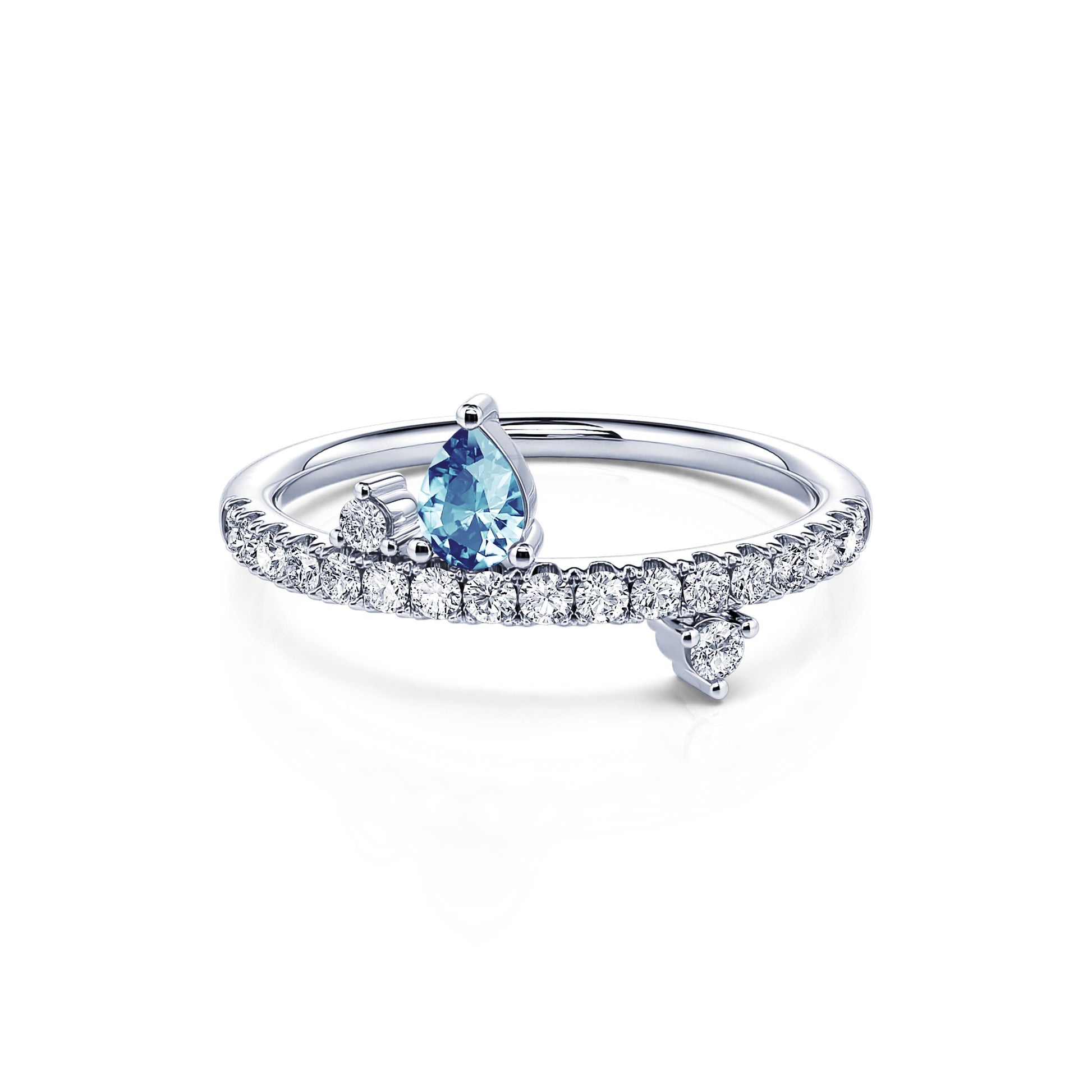 Bague de naissance platine diamant et poire aigue-marine Mars 1