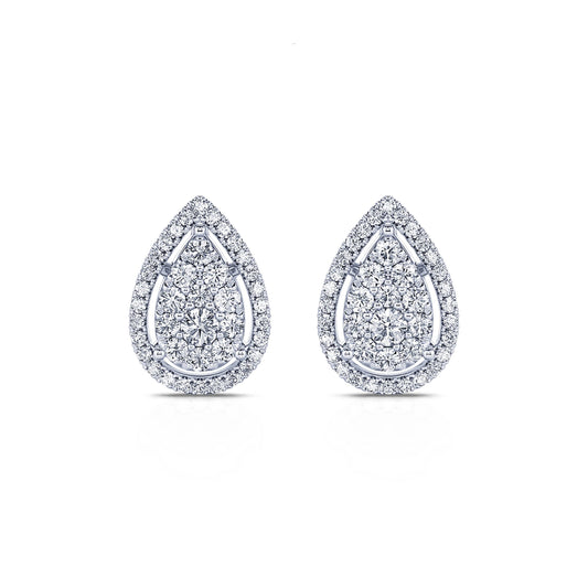 Myla - Puces d'oreilles poires diamant halo or blanc #2
