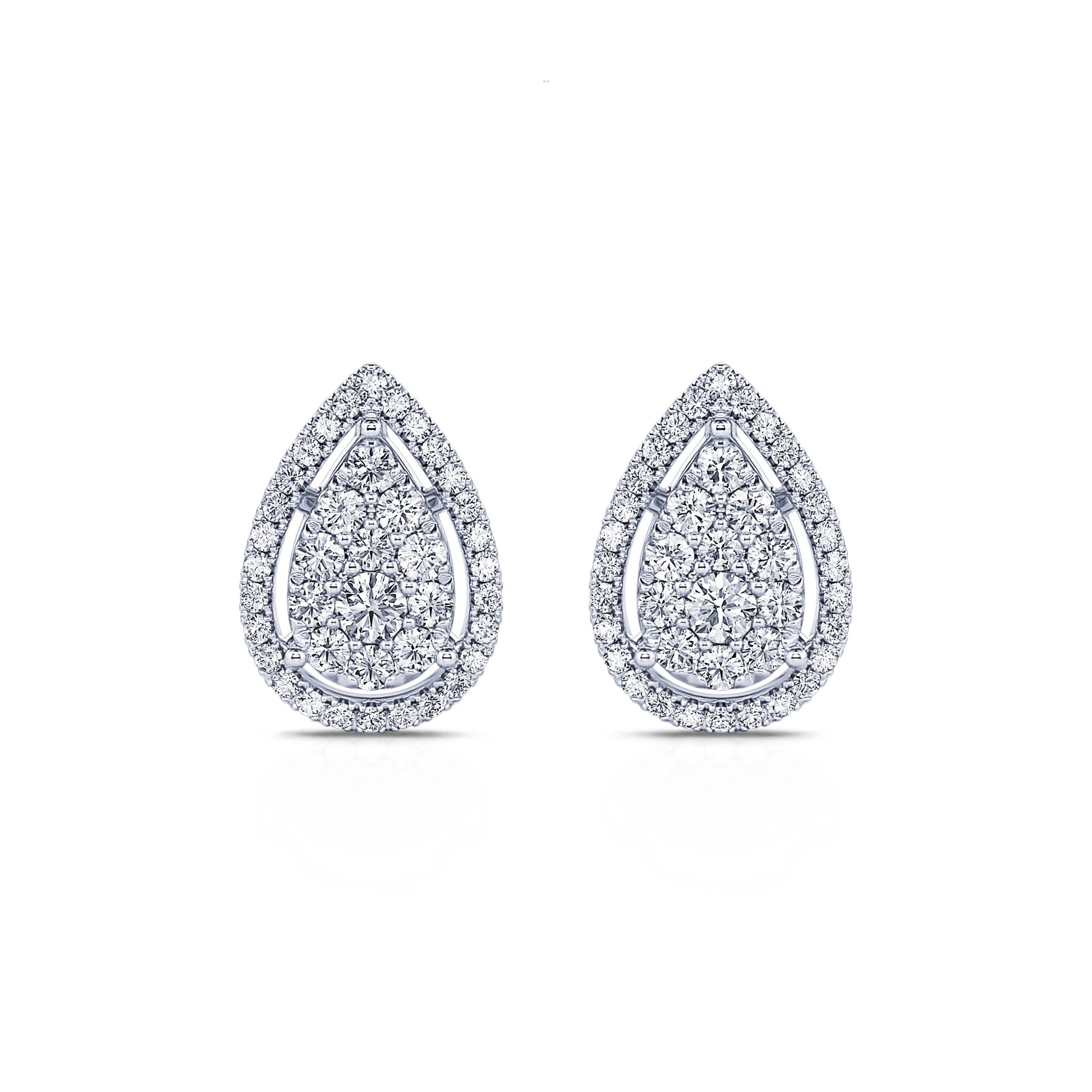Puces d'oreilles poires diamant halo or blanc Myla 2