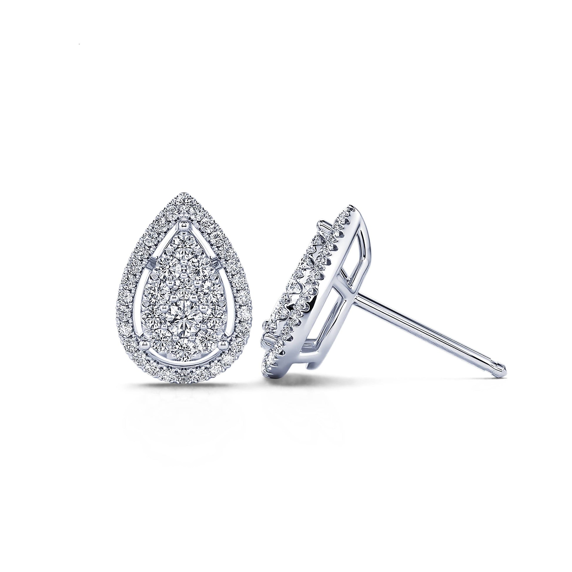 Puces d'oreilles poires diamant halo or blanc Myla 3