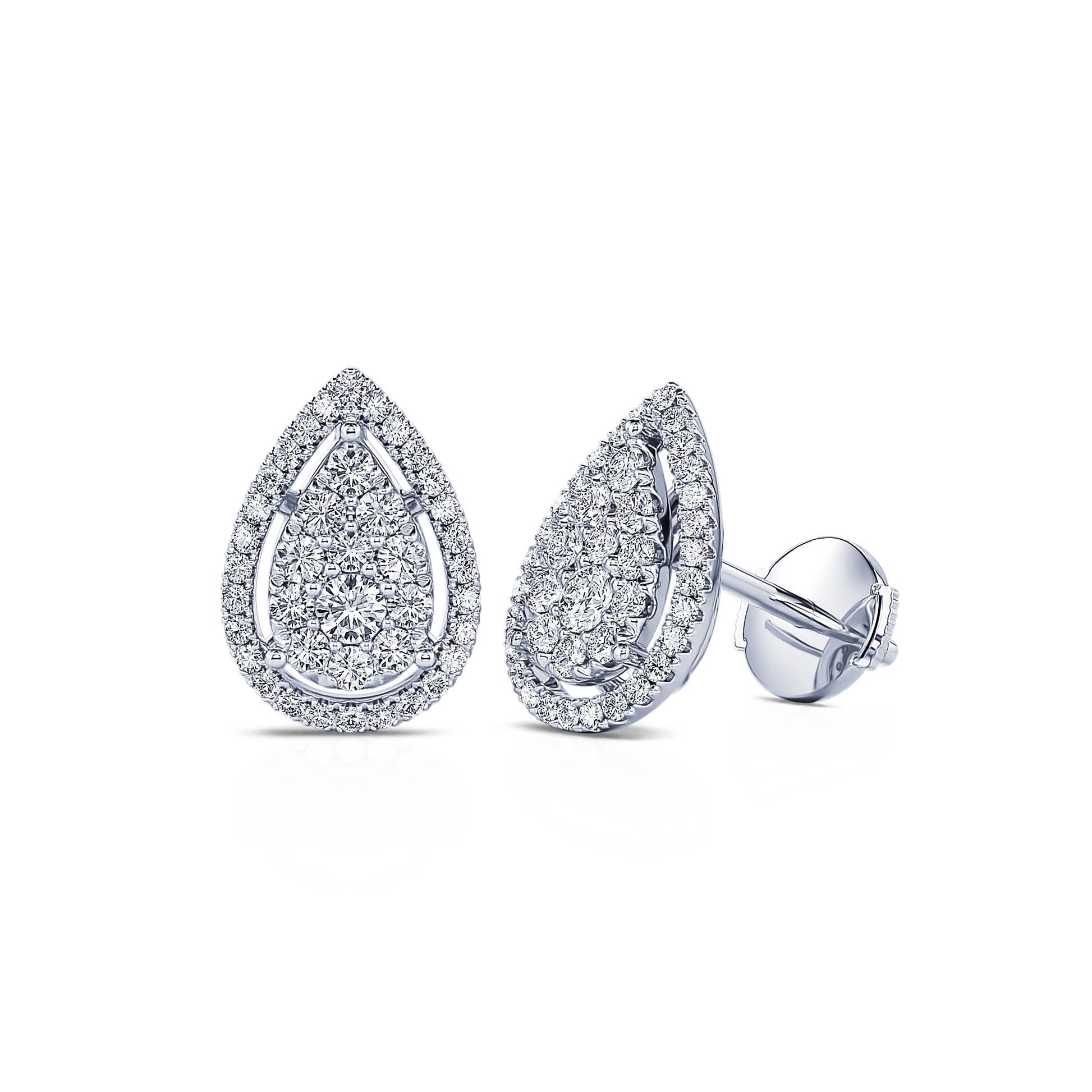 Puces d'oreilles poires diamant halo or blanc Myla 1