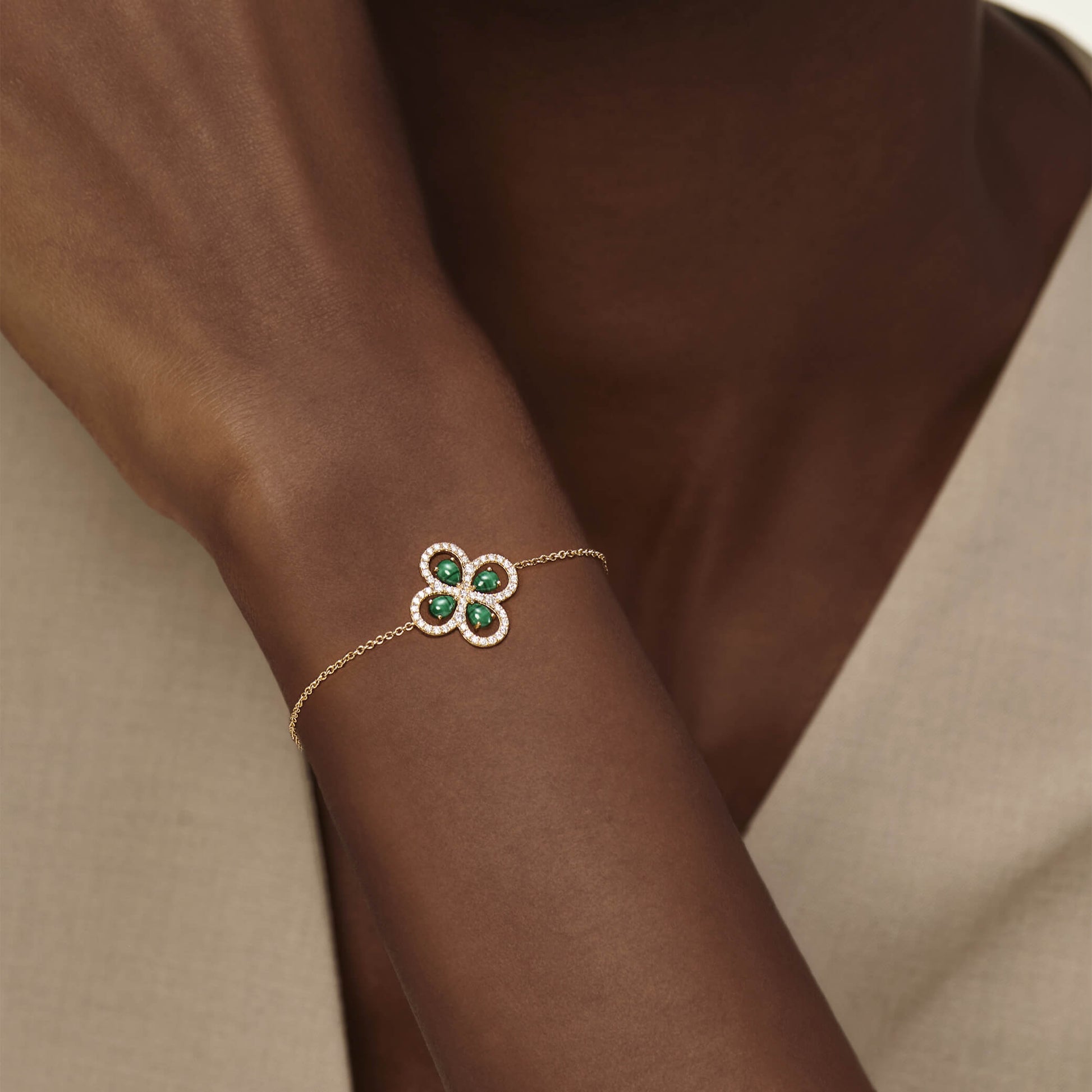 Bracelet or jaune diamant et malachite Nolan 4