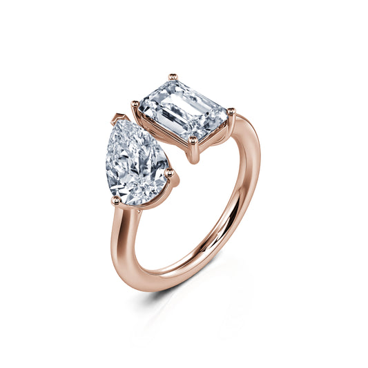 Nova Lab&nbsp;-&nbsp;Bague Toi &amp; Moi poire et émeraude en or rose  #2