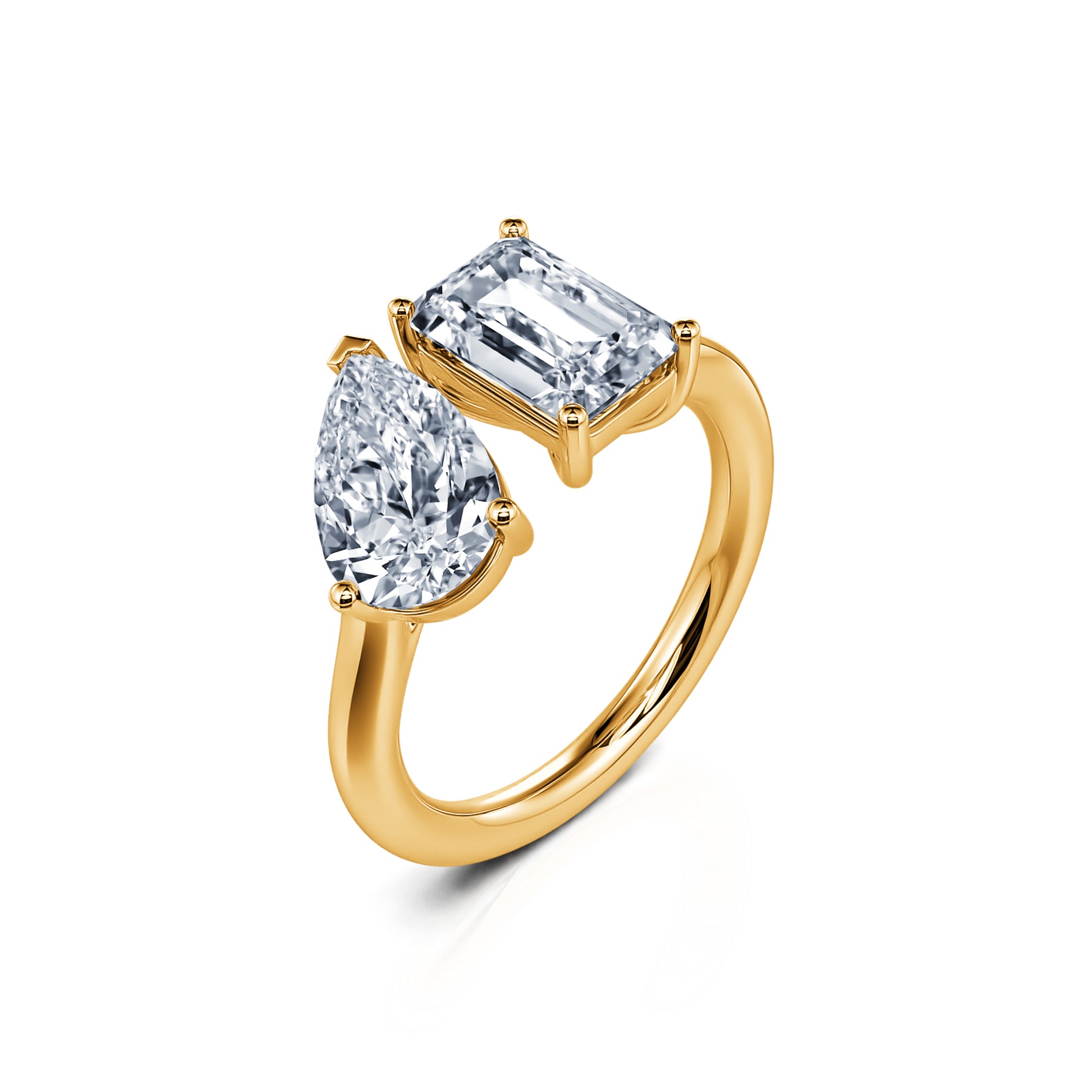 Bague Toi &amp; Moi poire et émeraude en or jaune Nova Lab 2