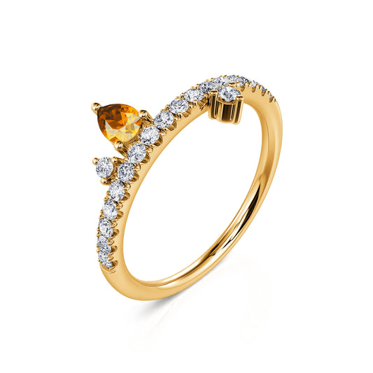Novembre - Bague de naissance or jaune diamant et poire citrine #2