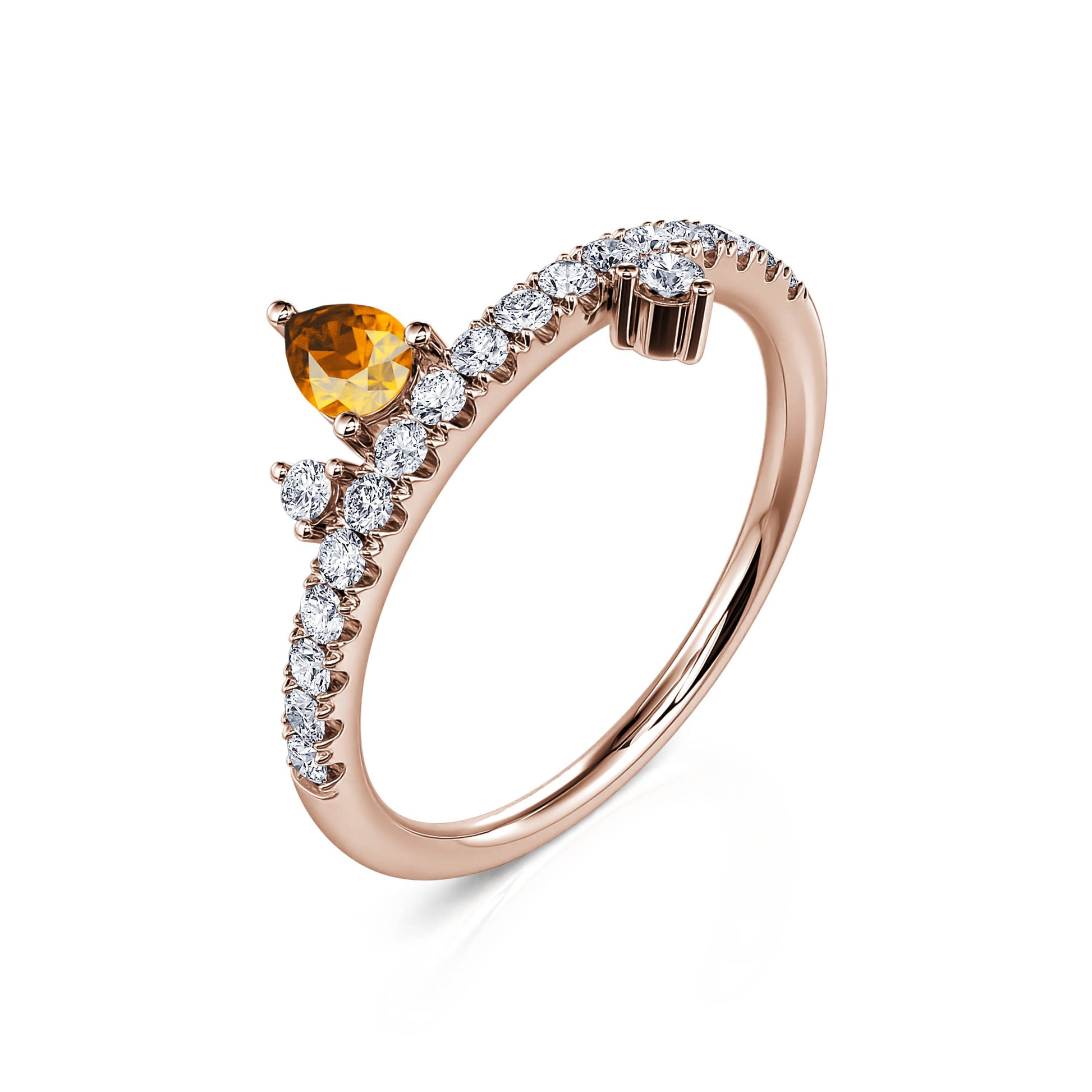 Bague de naissance or rose diamant et poire citrine Novembre 2
