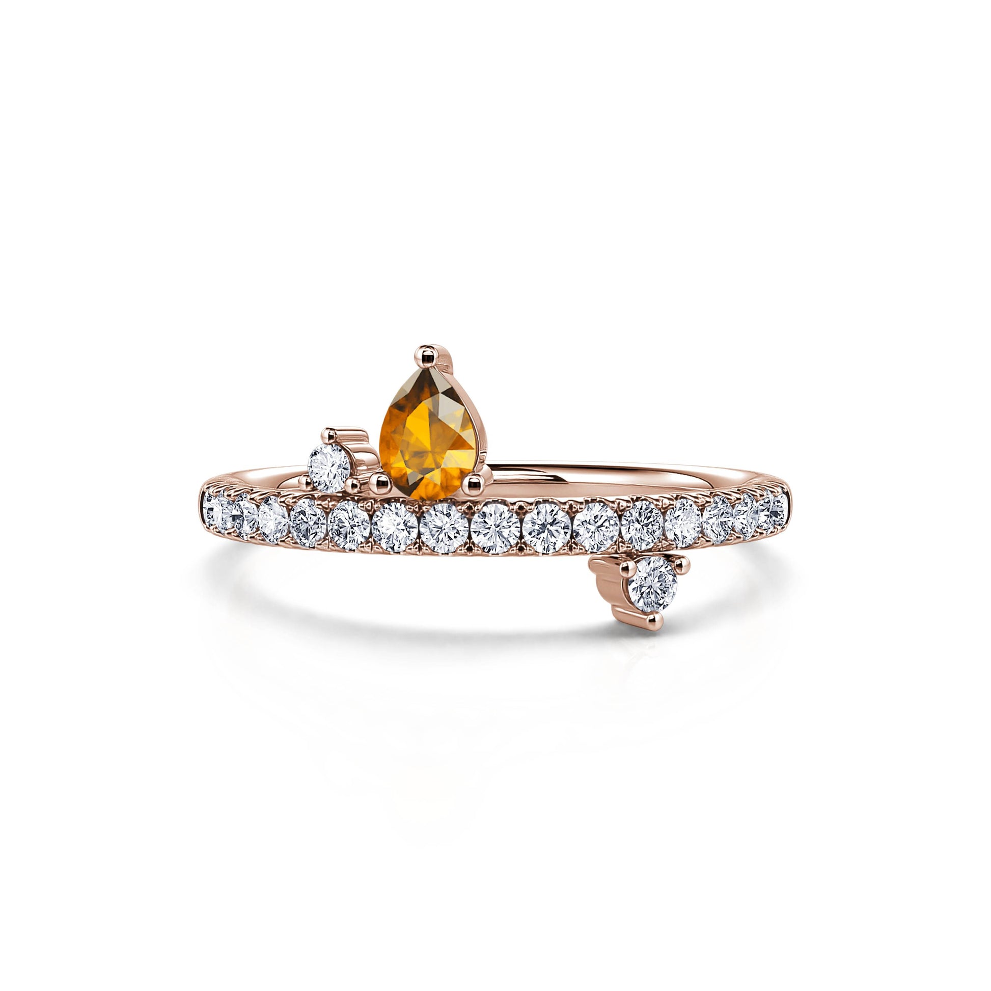 Bague de naissance or rose diamant et poire citrine Novembre 4