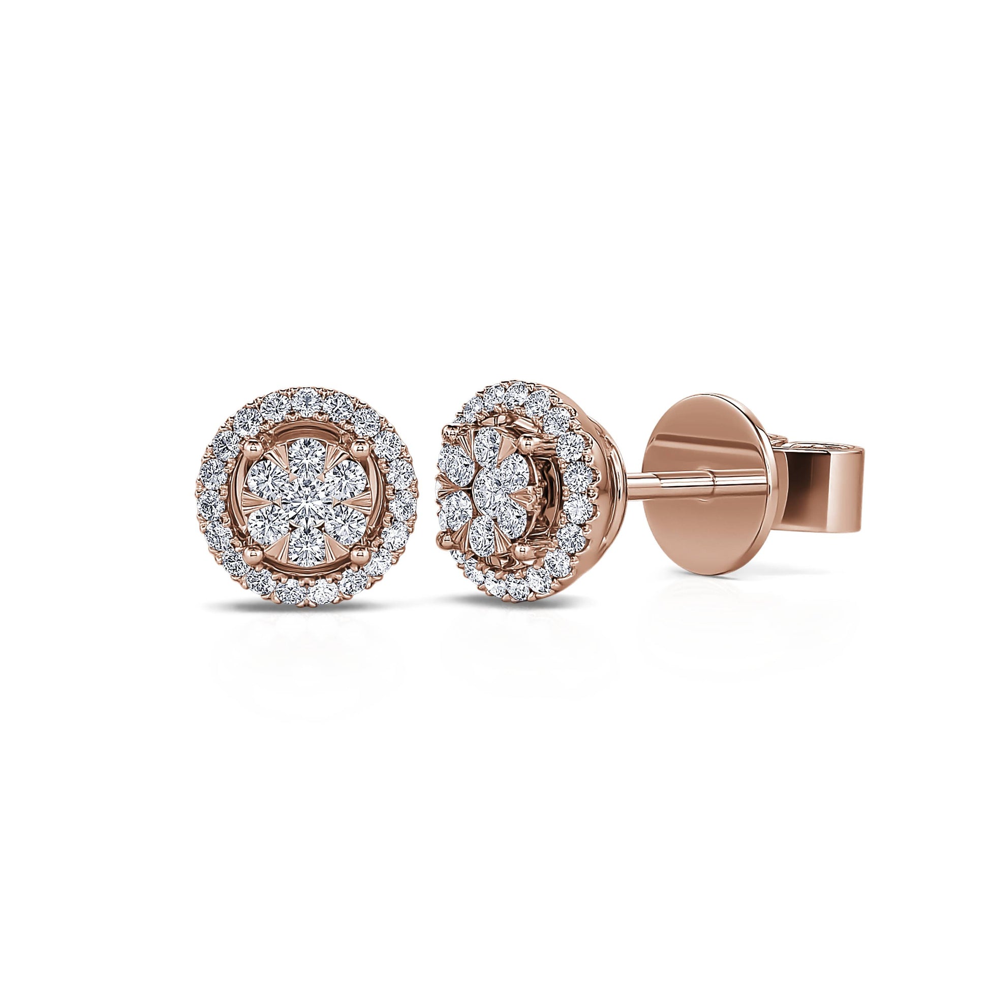 Puces d'oreilles diamant halo or rose Nyla 1