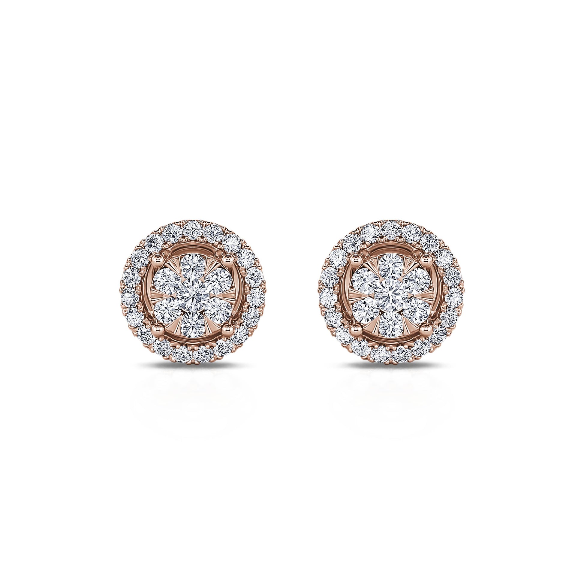 Puces d'oreilles diamant halo or rose Nyla 2