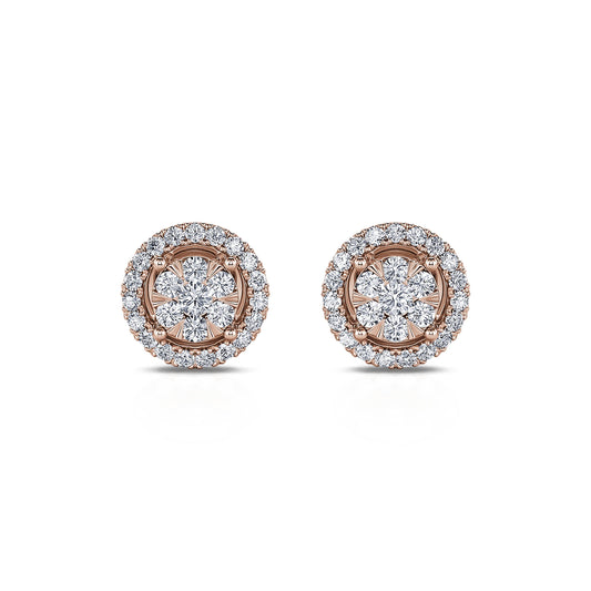 Nyla&nbsp;-&nbsp;Puces d'oreilles diamant halo or rose #2