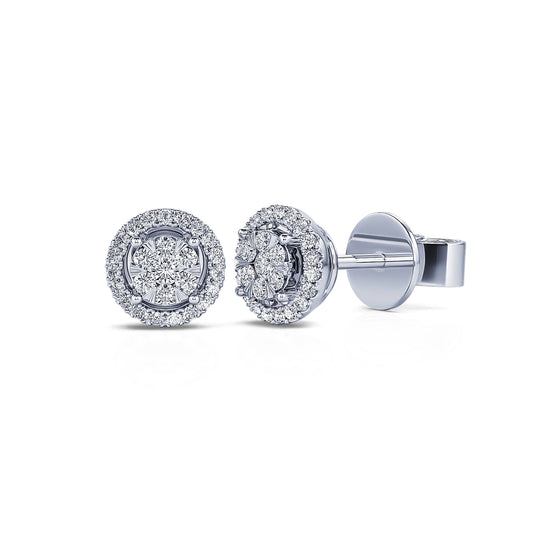 Nyla&nbsp;-&nbsp;Puces d'oreilles diamant halo or blanc #1