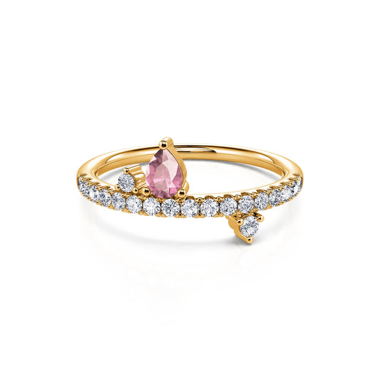Octobre&nbsp;-&nbsp;Bague de naissance or jaune diamant et poire tourmaline #1