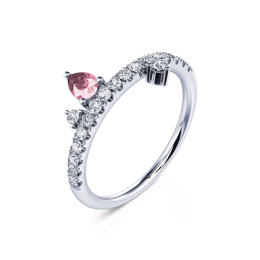 Octobre - Bague de naissance platine diamant et poire tourmaline #2