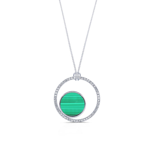 Opale - Collier double rond diamant et malachite en or blanc #2